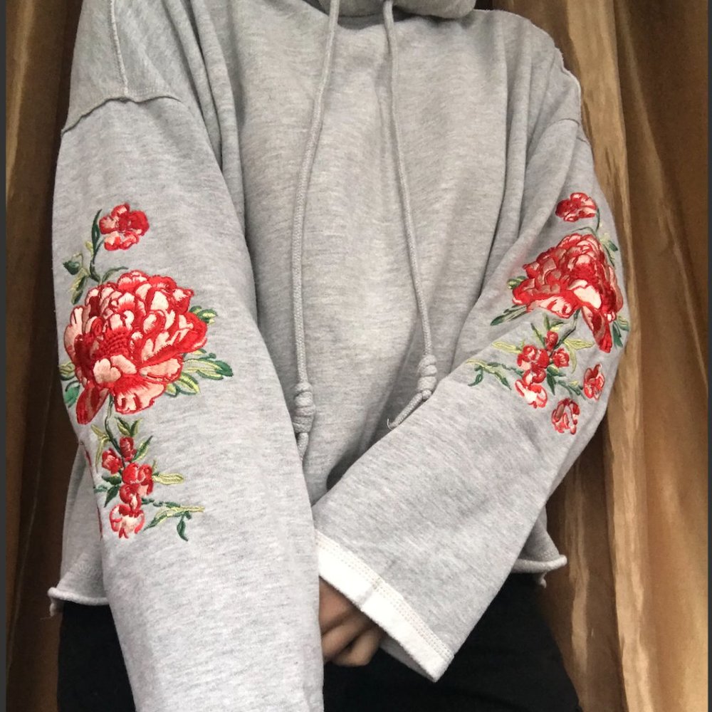 H&M grey oversized floral hoodie